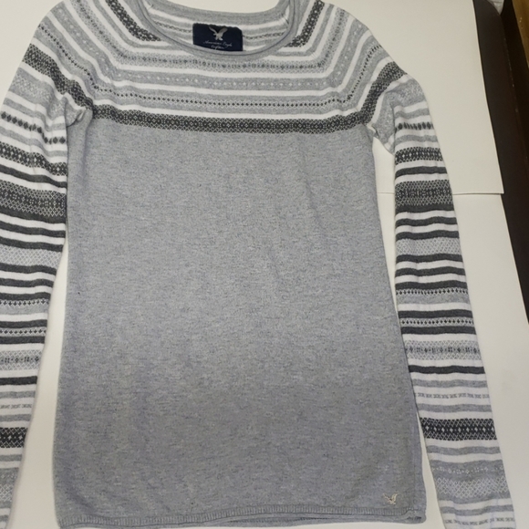 Sz SP Gray lightweight fair Isle style sweater c22 - Picture 4 of 6